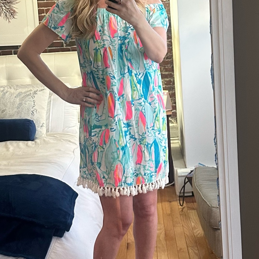 Lilly Pulitzer Vibrant Print Mini Dress with Tassels